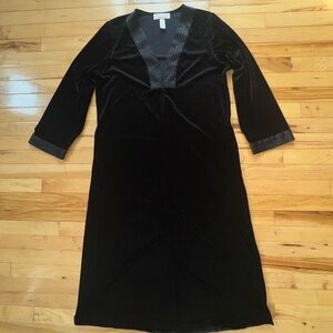 Oscar de la Renta Black Velvet V-Neck Dress ladies size L